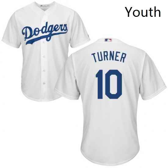Youth Majestic Los Angeles Dodgers 10 Justin Turner Replica White Home Cool Base MLB Jersey